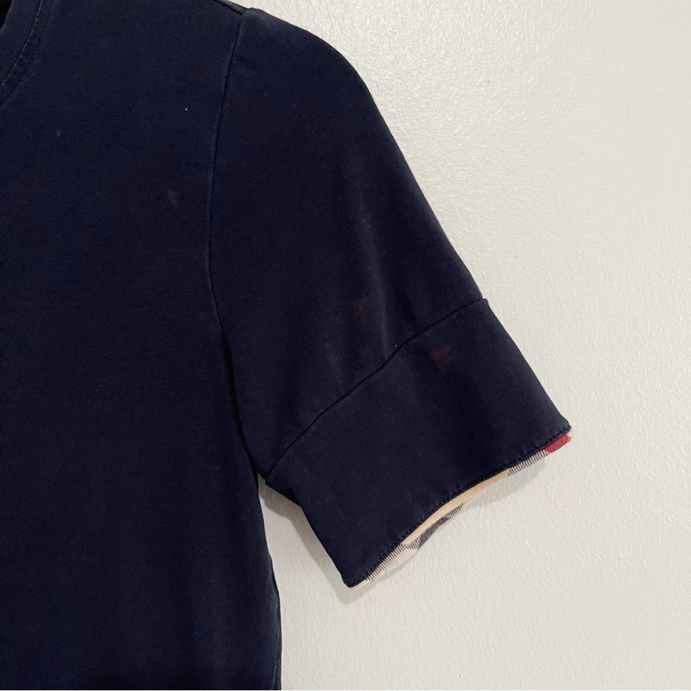 Burberry Brit Navy Blue Cotton Short Sleeve Nova Check Cuff T-Shirt Tee Size XS - Picture 6 of 10